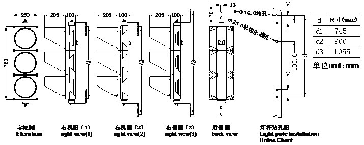 LED交通信號(hào)燈尺寸圖