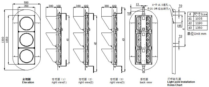 交通信號(hào)燈尺寸圖